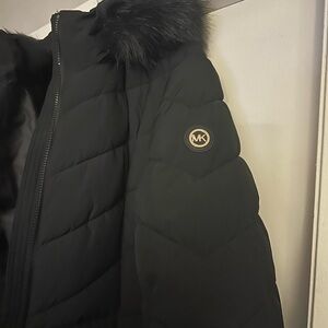 Michael Kors Black Puffer Jacket with Fur Trim